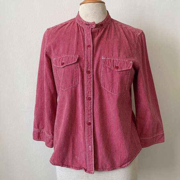 American Eagle Striped Shirt Mandarin Collar Size L - Picture 1 of 9
